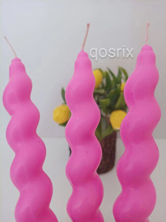 3'lü Açık Pembe Renk Italyan Burgulu Şamdan Soya Mumu Doğal Kokulu Uzun Çubuk Konik Burgu Spiral Mum