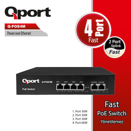 QPORT Q-POE4M 4 PORT 10/100 + 2 PORT 10/100 UPLINK POE SWITCH