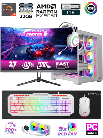 Xaser Native X280 Ryzen 7 5700X 32GB Ram 1TB M.2 NVMe SSD 8GB RX9060XT Sıvı Soğutmalı 27" 300Hz Oyuncu Tavsiye Sistem