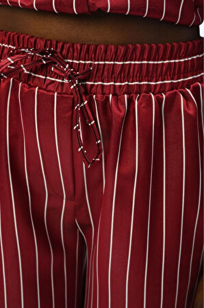 KADIN BELİ LASTİKLİ BOL PAÇA ÇİZGİLİ PANTOLON