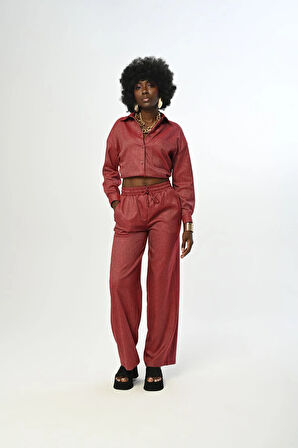 KADIN BELİ LASTİKLİ BOL PAÇA DÜZ RENK PANTOLON