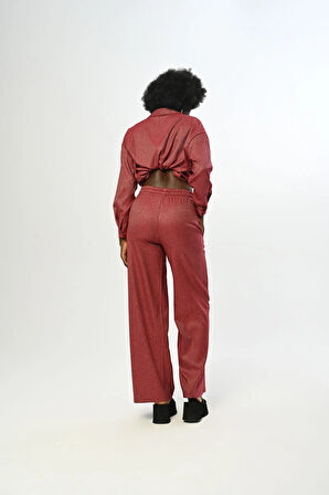 KADIN BELİ LASTİKLİ BOL PAÇA DÜZ RENK PANTOLON