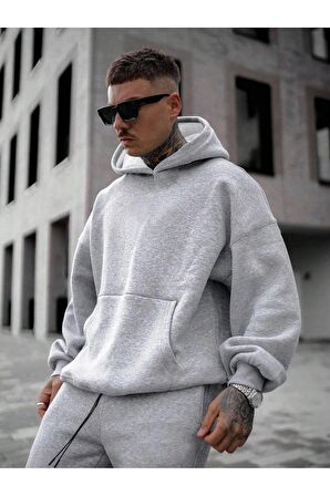 3 Iplik Polarlı Kapüşonlu Oversize Kalıp Hoodie Siyah Renk Unisex Sweatshirt