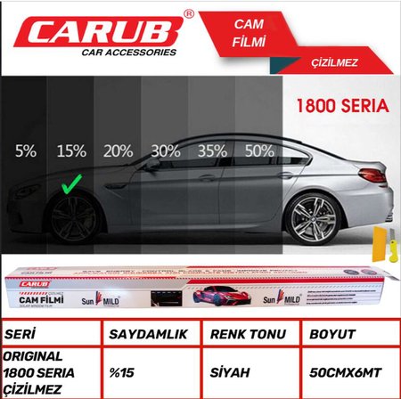 1800 SERİA ORJ Çizilmez Cam Filmi 50 cm x 6Mt %20 Orta Sİyah 
