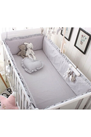 Fırfırlı Gri 90x190 Renk Beşik / Montessori Bebek Kenar Koruma