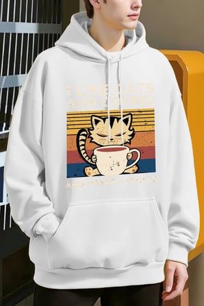 Sevimli Kedi Kahve İçiyor Desen Erkekler Y2K Hoody Hip Hop Polar Moda Hoodie Büyük Boy Sokak