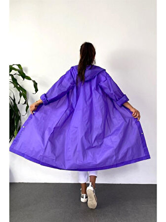 Kadın Erkek Yağmurluk Kapüşonlu Çıtçıtlı Eva mor Yağmurluk M21mrc881r03