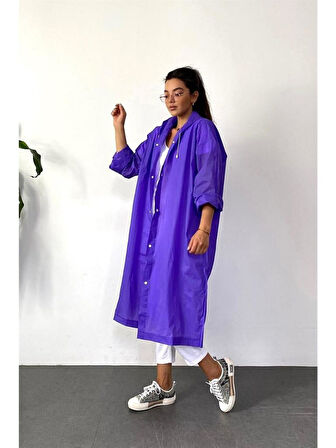 Kadın Erkek Yağmurluk Kapüşonlu Çıtçıtlı Eva mor Yağmurluk M21mrc881r03