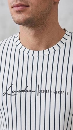 Erkek Dikey Çizgili Rahat Kesim Bisiklet Yaka t-shirt