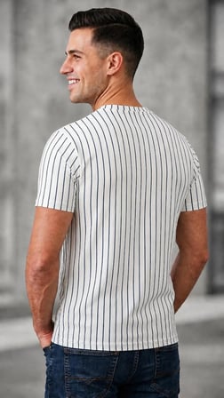 Erkek Dikey Çizgili Rahat Kesim Bisiklet Yaka t-shirt