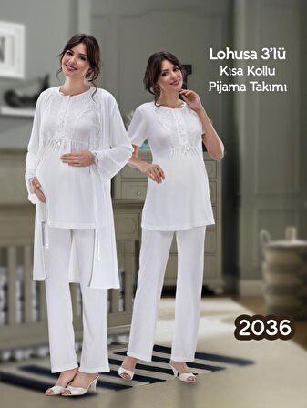 NEHİR 2036 Hamile Lohusa 3Lü Pijama Sabahlık Takım