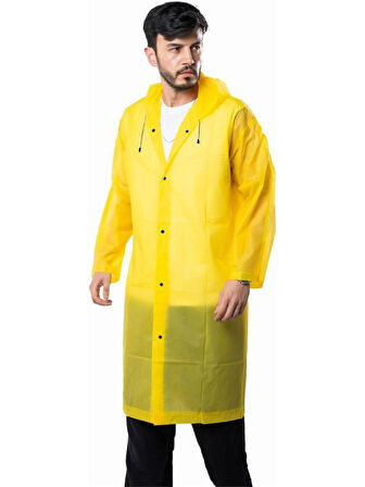 Kadın Erkek Yağmurluk Kapüşonlu Çıtçıtlı Eva Yağmurluk RÜZGARLIK SARI