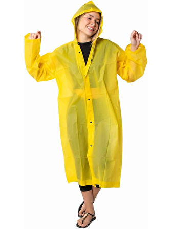 Kadın Erkek Yağmurluk Kapüşonlu Çıtçıtlı Eva Yağmurluk RÜZGARLIK SARI