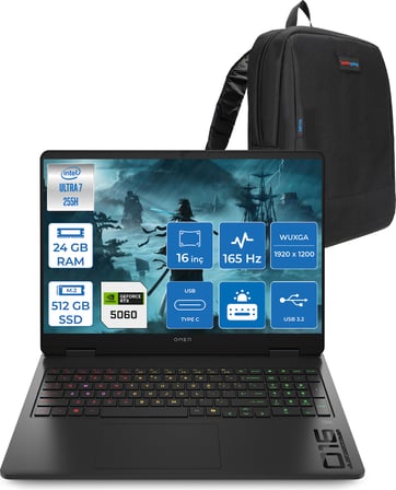 Hp Omen 16-AM0018NT Intel Core Ultra 7 255H 24GB Ddr5 512GB SSD RTX5060 8gb Gddr7 16 Inç Wuxga (1920X1200) 165Hz 400NITS 3ms IPS Freedos Taşınabilir Bilgisayar BQ1Z1EAF07 + Zetta Çanta
