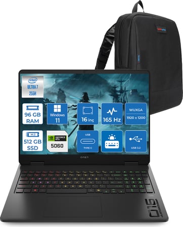 Hp Omen 16-AM0018NT Intel Core Ultra 7 255H 96GB Ddr5 512GB SSD RTX5060 8gb Gddr7 16 Inç Wuxga (1920X1200) 165Hz 400NITS 3ms IPS Windows 11 Home Taşınabilir Bilgisayar BQ1Z1EAH43 + Zetta Çanta
