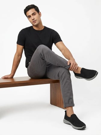 Erkek Siyah Bağcıksız Spor Ayakkabı - Nefes Alabilen Fileli Slip-On Günlük Yürüyüş Ayakkabısı tarzpoli92