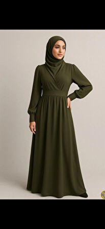 Elegant desing tesettür elbise kök yeşil 