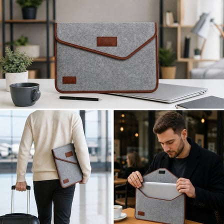 Kararlı Ticaret® 15.6 İnç Gri Cırt Cırtlı Keçe Laptop ve Evrak Çantası, Notebook Bilgisayar ve Dosya Taşıma Çantası