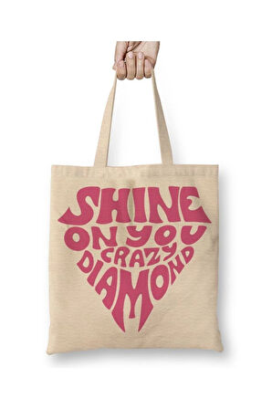 Shine On You Crazy Diamond Adesıvo Pink Floyd Beyaz Bez Çanta Uzun Saplı Alışveriş Çantası