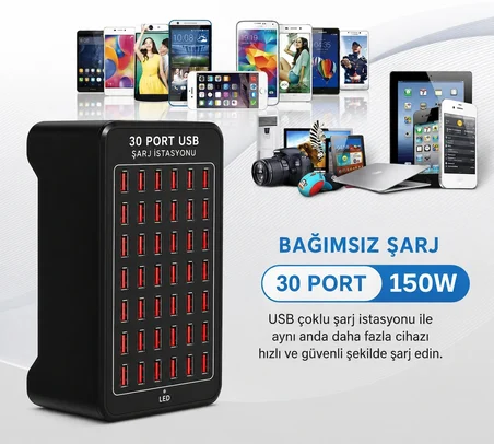 30 Port USB Şarj İstasyonu 150W Güçlü Çoklu Şarj