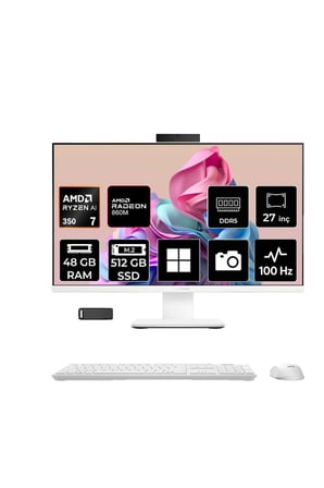 ExpertCenter P600 Ryzen AI 7 350 48GB RAM 512GB SSD 27" Full HD (1920x1080) Win11 Pro PM670KAP332 Beyaz AI-Powered All In One Bilgisayar + Per4 USB Bellek