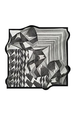 Aker Siyah-Beyaz Geometrik Desen Tivil İpek Eşarp 8413713-914