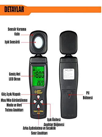 Smart Sensor AS803 Işık Ölçer Lüxmetre 0-200000 Lux Fotometre