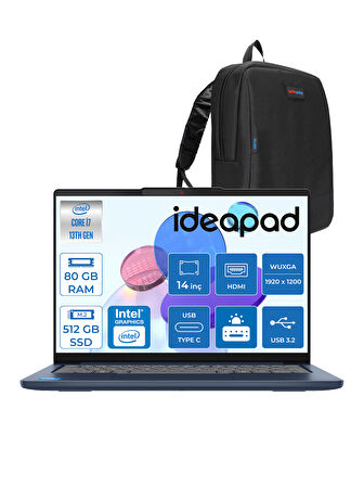 Lenovo Ideapad Slim 5 14IRH10 Intel Core I7 13620H 80GB 512GB SSD 14" Wuxga (1920X1200) OLED 400NITS Freedos Taşınabilir Bilgisayar 83HR004CTRF26 + Zetta Çanta