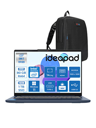 Lenovo Ideapad Slim 5 14IRH10 Intel Core I7 13620H 80GB 1tb SSD 14" Wuxga (1920X1200) OLED 400NITS Windows 11 Home Taşınabilir Bilgisayar 83HR004CTRH27 + Zetta Çanta