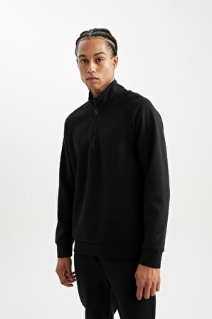 DeFactoFit Standart Fit Dik Yaka Yarım Fermuarlı Sporcu Sweatshirt D2363AX24AUBK81