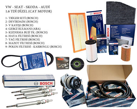 Seat Altea 1.6 Tdi Bosch Komple Bakım Seti Filtreler Triger Buji