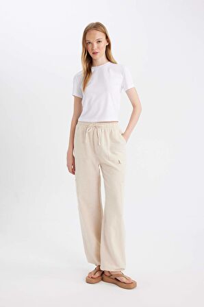 DeFacto Coool Wide Leg Kargo Yüksek Bel Keten Karışımlı Pantolon C0964AX24SMBG155