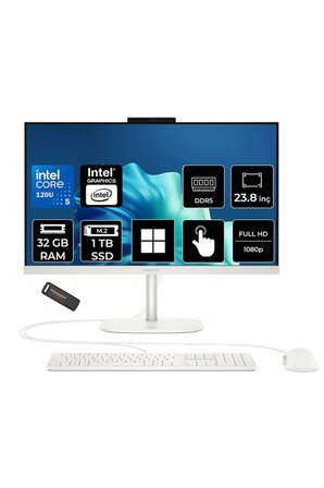 OmniStudio 24 Core 5 120U 32GB RAM 1TB SSD 23.8" FHD 75Hz Touch W11P Beyaz All in One Bilgisayar + Per4 USB Bellek