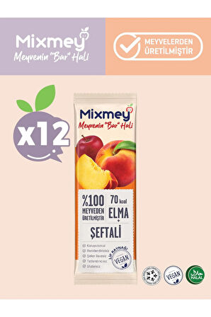 Mixmey Şeftali Meyve Bar 12 Adet | Vegan, Glutensiz Sağlıklı Atıştırmalık - 20gr X 12 Adet