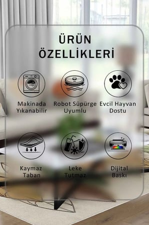 Yıkanabilir Kaymaz Taban Dijital Baskılı Halı ve Yolluk – Leke Tutmaz Salon & Mutfak Halısı