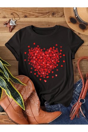 Unisex Karışık Kalpler Baskılı Tasarım Tshirt