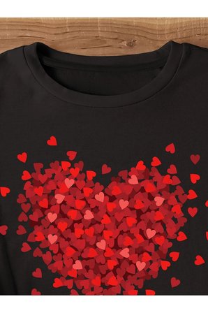 Unisex Karışık Kalpler Baskılı Tasarım Tshirt