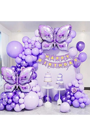MOR KELEBEK FOLYOLU BALON ZİNCİR SET