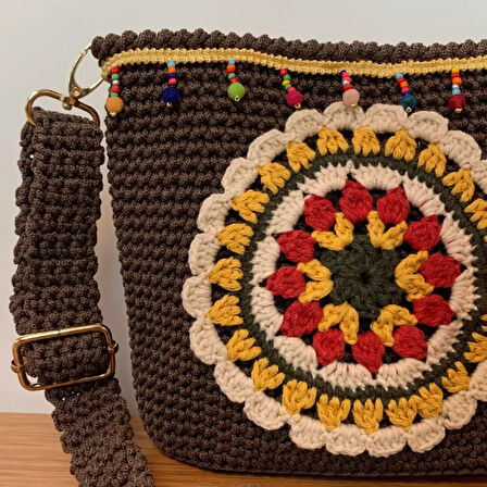 Uretti - Banu 4978 - El Yapımı Makrome İp Mandala Modelli Kol Çantası