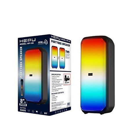 HEPU HP 106 Bluetooth Hoparlör 2*8 inc 30 w Rms Rgb Efektif Kablosuz Karaoke Mikrofon TWS