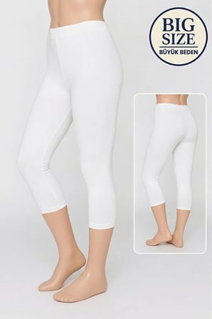 3'lü Büyük Beden Pamuklu Kadın Tayt Yüksek Bel Kapri Rahat Esnek Toparlayıcı - Plus Size Capri Leggings - 5060