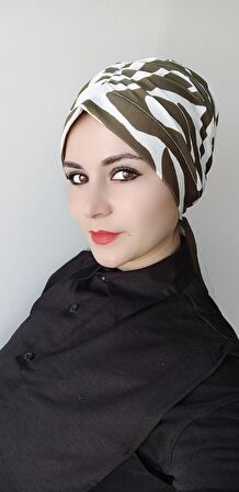 Kadın Desenli Şal Toka Bone Zebra Yeşil