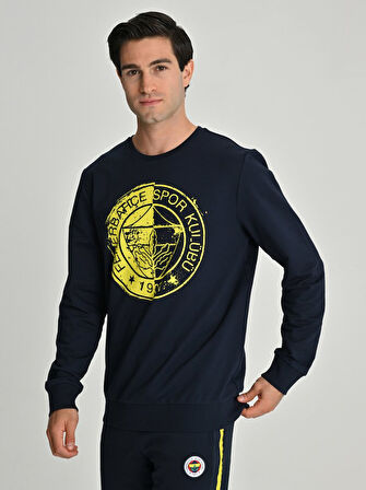Fenerbahçe Tribün Lazer Baskılı Tek Renk Logolu Erkek Sweatshirt
