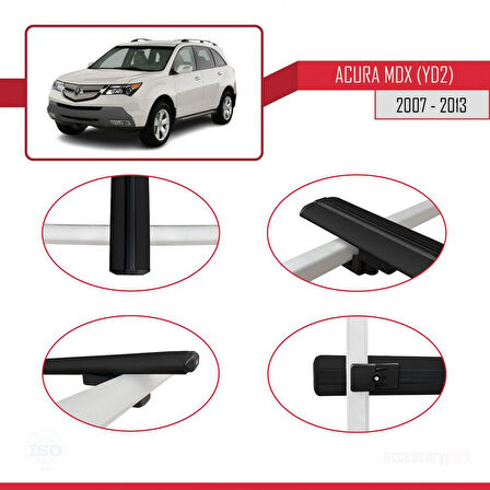 Acura MDX (YD2) 2007-2013 Arası ile Uyumlu BASIC Model Ara Atkı Tavan Barı Siyah 2 Adet