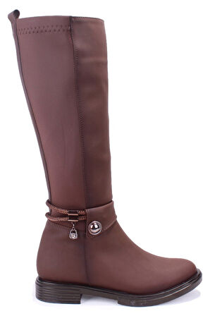 Dagoster DZA07-43621911 Kahve Günlük Streçli Düz Topuk Kadın Çizme