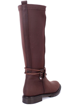 Dagoster DZA07-43621911 Kahve Günlük Streçli Düz Topuk Kadın Çizme