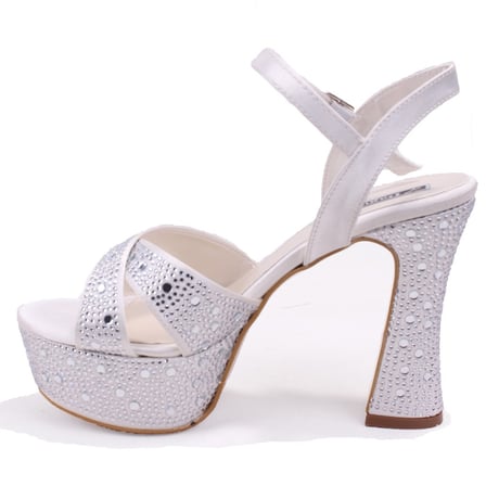 Dagoster DZA07-771900 Sedef Saten Çapraz Bant 12 cm Kalın Topuklu Platform Kadın Ayakkabı
