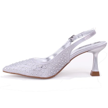 Dagoster DZA07-1143750 Gümüş 7,5 cm İnce Topuklu Abiye Kadın Ayakkabı
