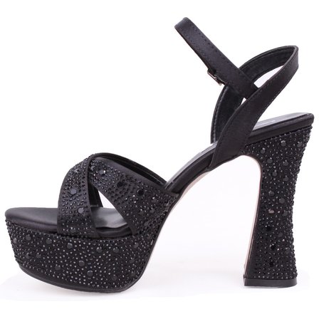 Dagoster DZA07-771900 Siyah Saten Çapraz Bant 12 cm Kalın Topuklu Platform Kadın Ayakkabı
