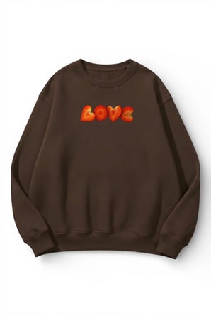 Unisex Yumuşak Dokulu Çilek Love Yazılı Baskılı Tasarım Oversize 3 İplik Bisiklet Yaka Sweatshirt
